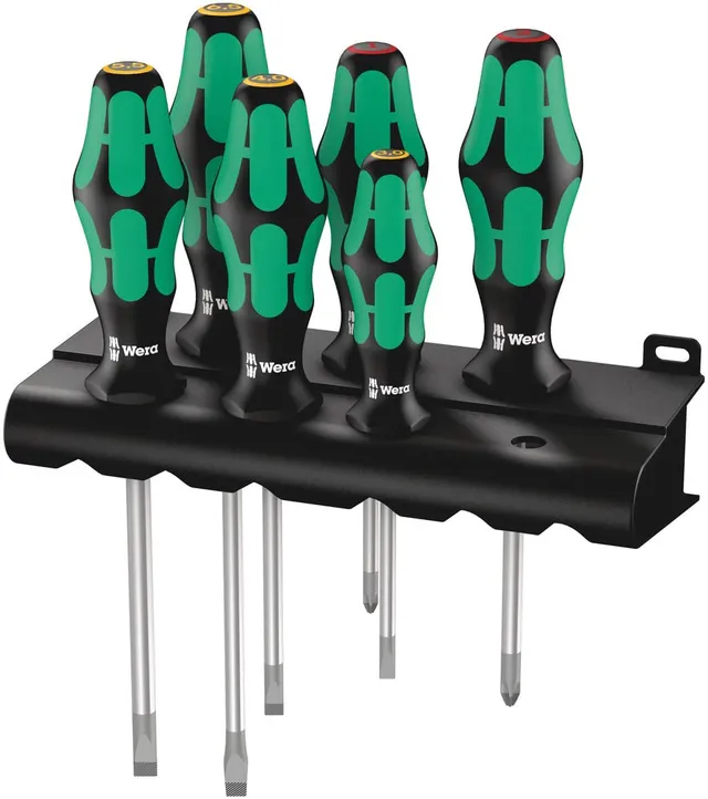 wera-334-6-kraftform-plus-lasertip-jeu-de-6-tournevis-fente-et-phillips-avec-rac image 1