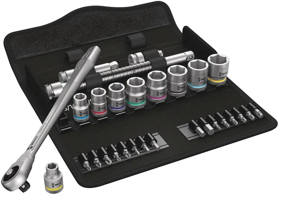 wera-8100-sb-10-jeu-zyklop-metal-ratchet-3-8-syst-me-imp-rial-avec-carr-traversa image 1