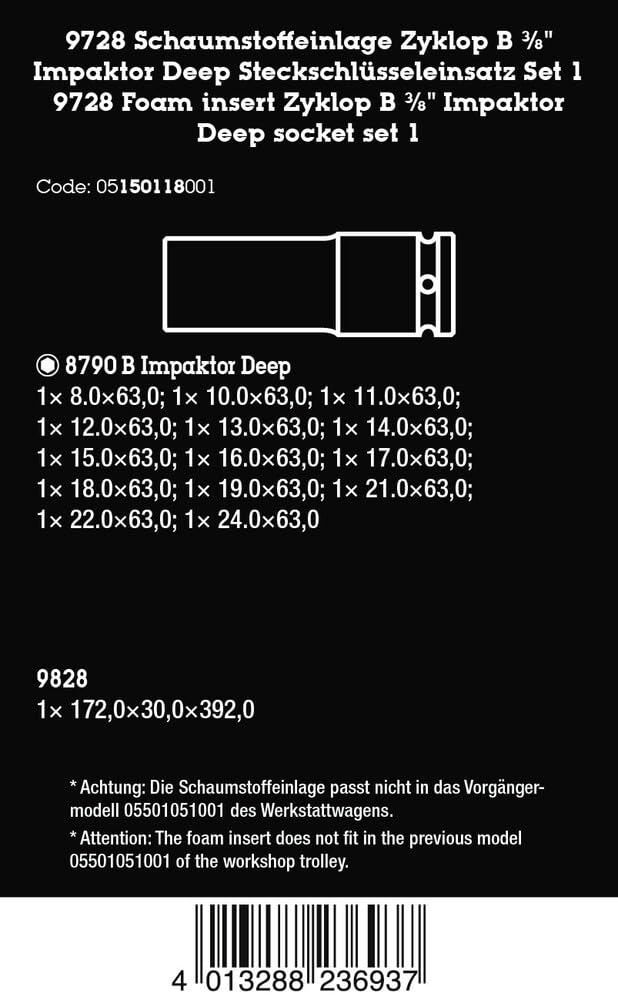 wera-9728-insert-mousse-zyklop-impaktor-deep-1-3-8-14-douilles-longues-chocs-mou image 2