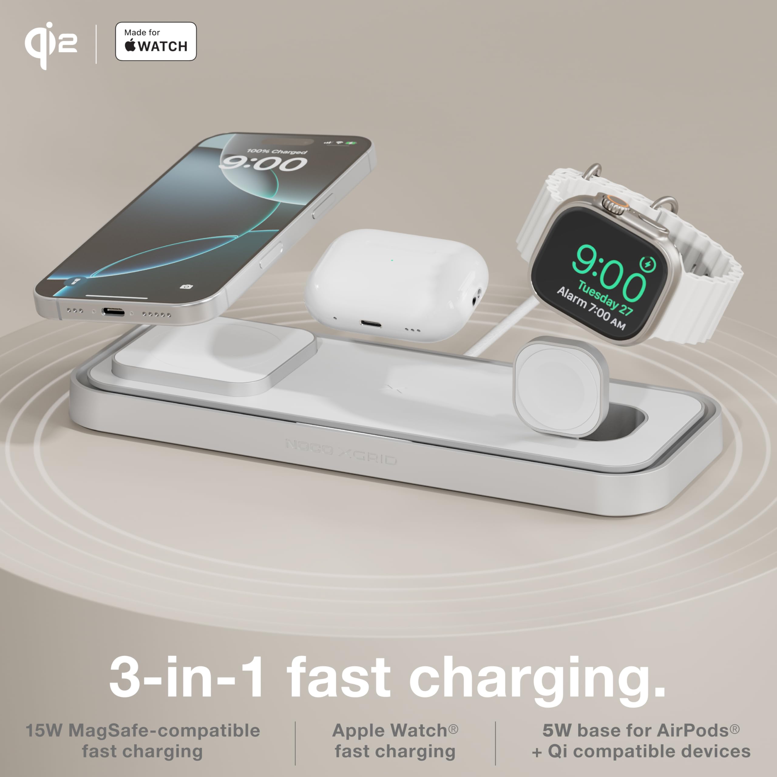 noco-xgrid-xdp3-station-de-charge-sans-fil-3-en-1-magsafe-qi2-pour-iphone-apple- image 2