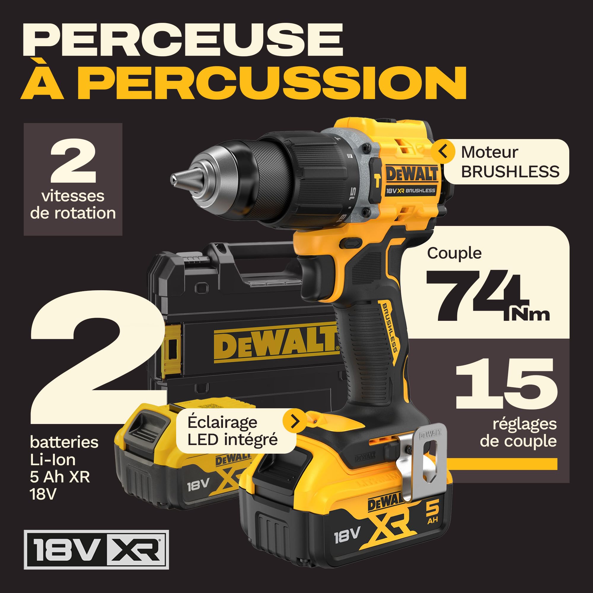 dewalt-dcd799p2t-qw-perceuse-visseuse-percussion-compacte-18v-xr-brushless-74-nm image 2